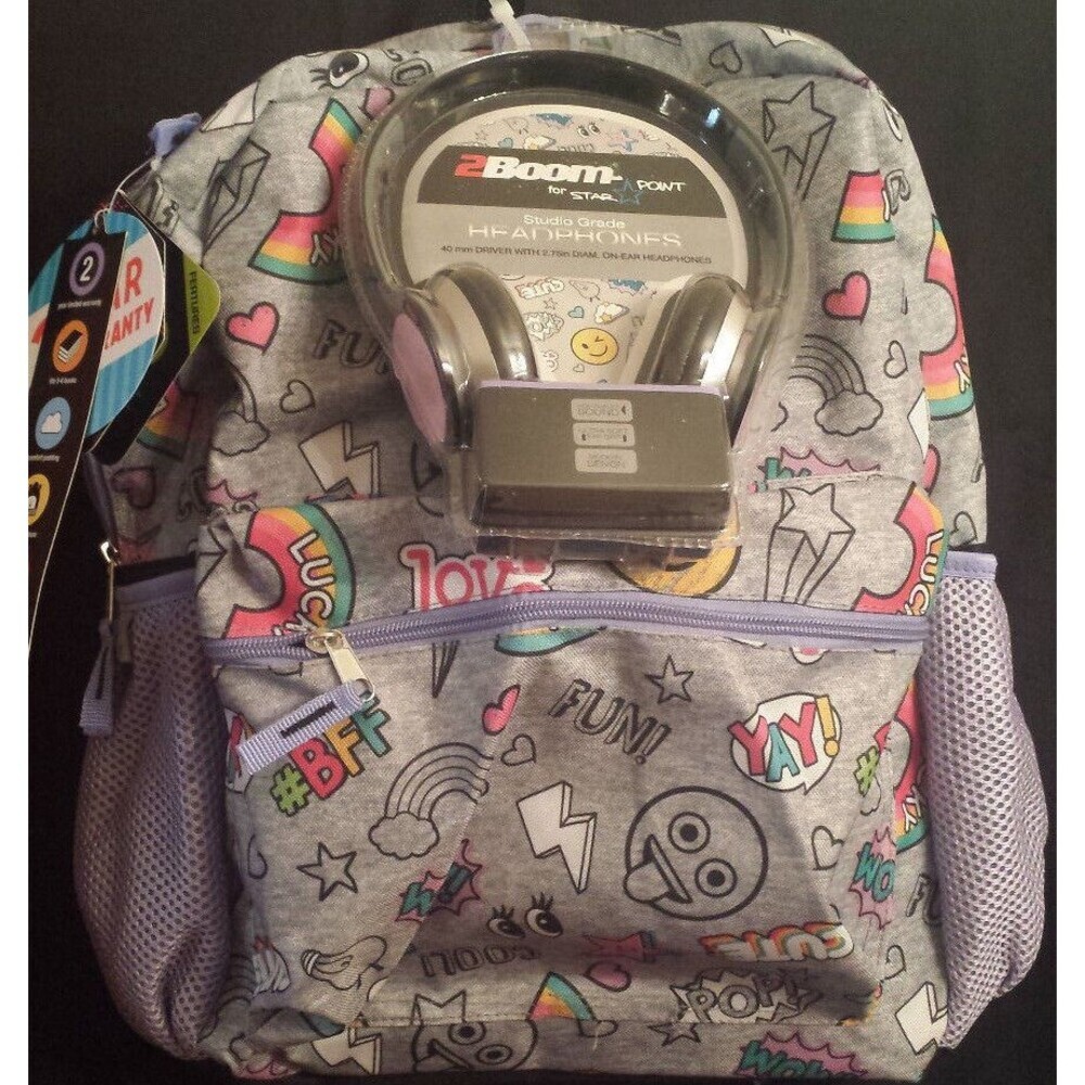 Star Point #BFF Backpack with Headphones Tech Ready School Or Travel Pack